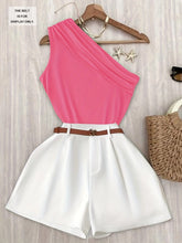 Green Off-Shoulder Tank Top and Loose Wide-Leg Shorts Set for Women, Belt Not Included