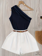 Green Off-Shoulder Tank Top and Loose Wide-Leg Shorts Set for Women, Belt Not Included