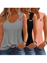 Three-Pack Women's Tank Tops Summer Halter Neck Loose Fit Eyelet Sleeveless Shirt Solid Color Basic Shirts