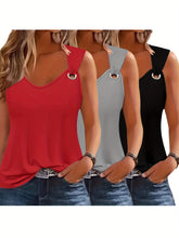 Three-Pack Women's Tank Tops Summer Halter Neck Loose Fit Eyelet Sleeveless Shirt Solid Color Basic Shirts