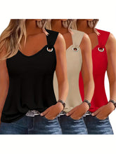 Three-Pack Women's Tank Tops Summer Halter Neck Loose Fit Eyelet Sleeveless Shirt Solid Color Basic Shirts