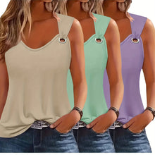 Three-Pack Women's Tank Tops Summer Halter Neck Loose Fit Eyelet Sleeveless Shirt Solid Color Basic Shirts