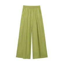 TRAFZA 2024 Women 2 Piece Set Elastic Waist Pocket Folds Decorate Wide Leg Pants+Solid Single-Breasted Slit Hem Blouse Top