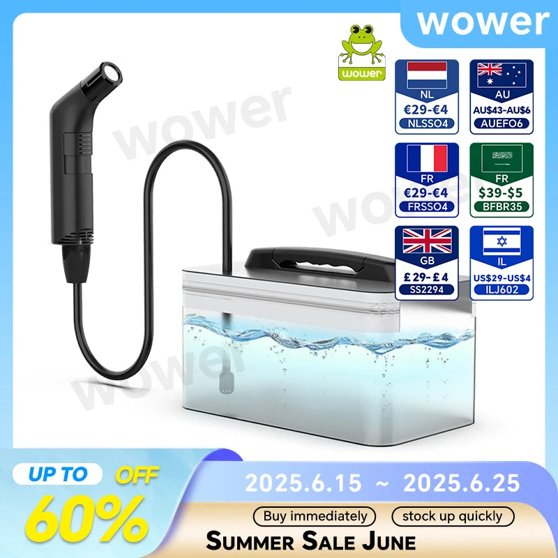 Wower Portable Electric Bidet for Personal Hygiene Cleaning 2.3L Shattaf Rechargeable Travel Camping Bidet Shower Sprayer