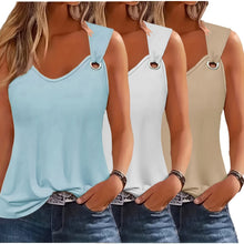 Three-Pack Women's Tank Tops Summer Halter Neck Loose Fit Eyelet Sleeveless Shirt Solid Color Basic Shirts